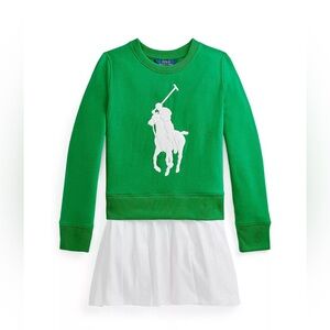Ralph Lauren Polo Green Pony Sweatshirt Dress Girls Size 6